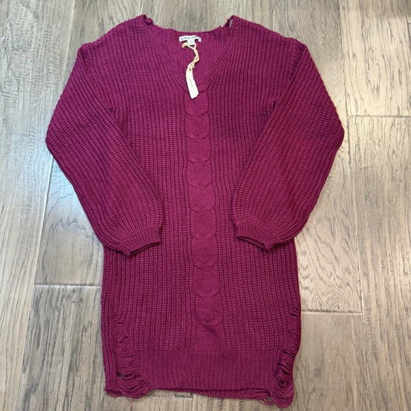 Moral Fiber Womens Size S V Neck Knit Sweater Dress Long Sleeve Fringe - Picture 1 of 10